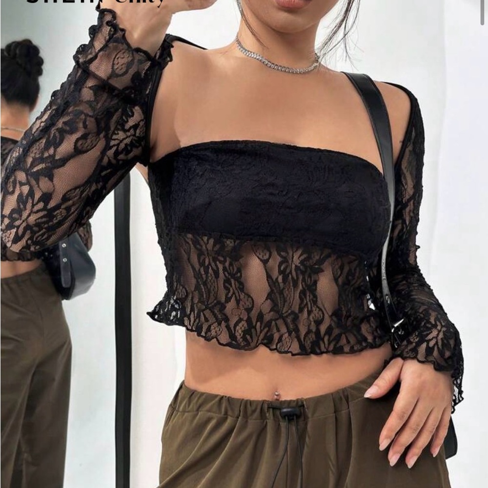 Black Lace Longsleeve Top
